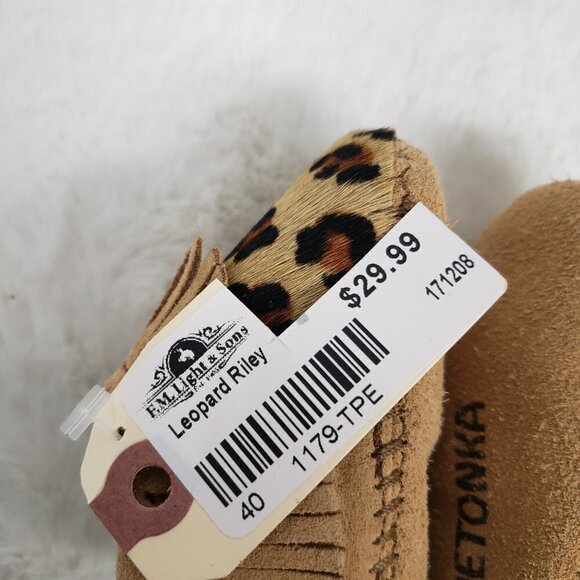 Minnetonka Riley Leopard Hair on Hide Baby Moccasins Size 1 NWT - Picture 6 of 12